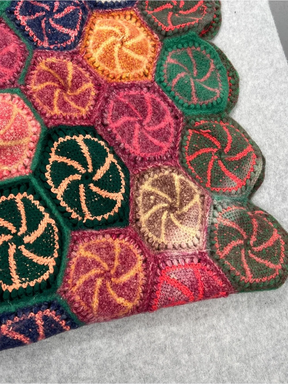 Handmade Multicolor Hexagon Crochet Throw - Green & Pink Accents candy swirl